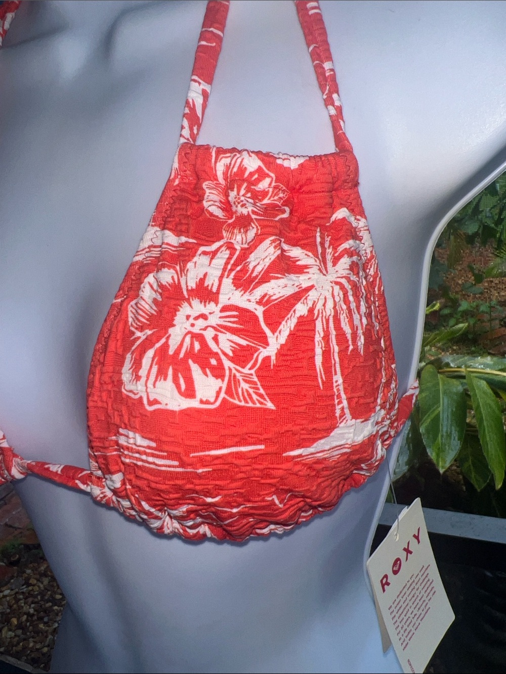 Roxy Vacay Vibes Double Strap Tiki Triangle Bikini Top Red/Orange & White Size L - Picture 4 of 14